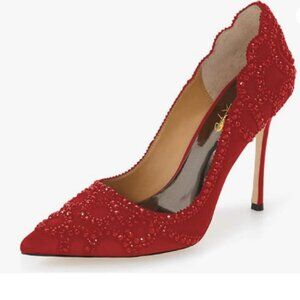XYD Red Rhinestone Crystals Stiletto Heels for Wedding Bridal Pointed Toe Pumps